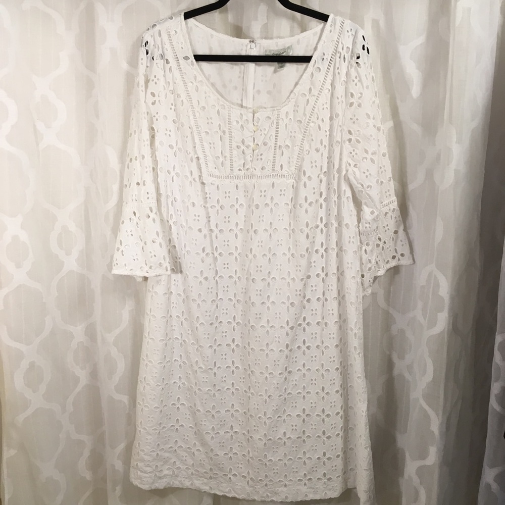 Dress Barn Eyelet Bell Sleeve Shift Dress Lined 16